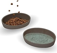 PiuPet® Set of 2 Cat Bowls, Non Slip Cat Bowls, Dishwasher-Safe Flat and Wide Bamboo Bowls 16 x 11.5 x 4.5 cm, Grey