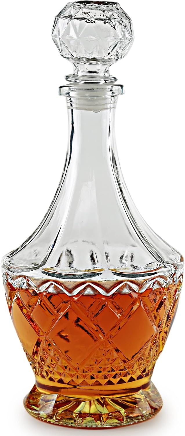 Circleware Victoria Elegant Liquor Scotch Brandy Bourbon Wine Whiskey Decanter, Best Gift Drink Beverage Dispenser Pitcher Carafe with Round Glass Stopper, 35 Ounces. Clear