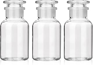 Lab Glass Reagent Bottle,Wide Mouth Glass Storage Bottle with Ground Stopper,Decorative Bottles/Vase (Clear, 3 * 125ML)