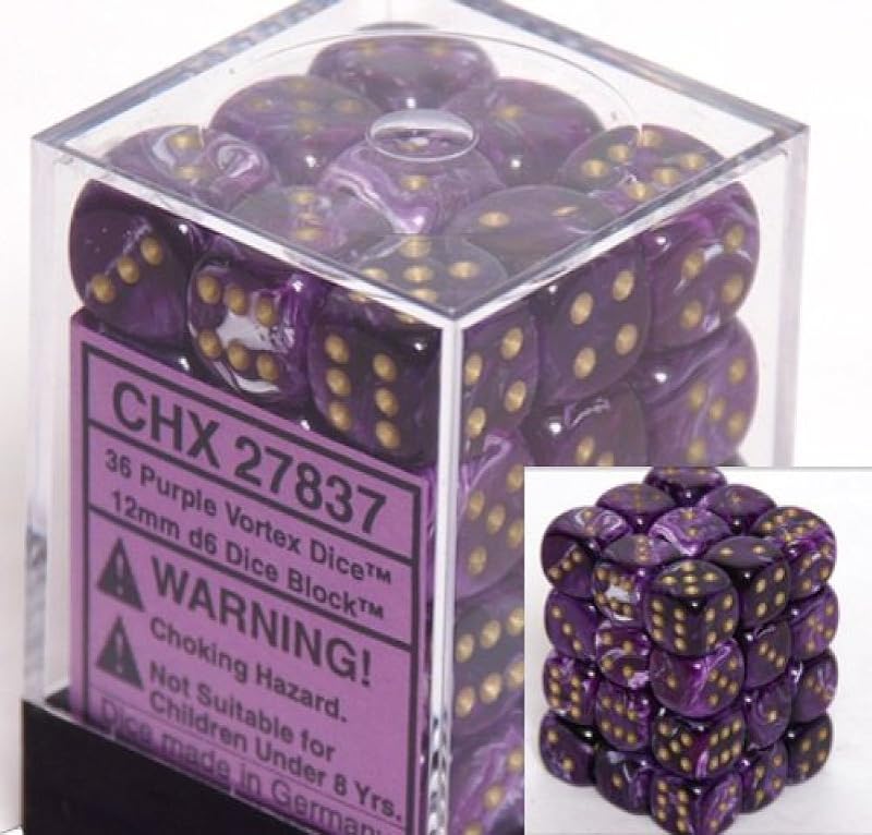 Dice D6 Sets: Vortex Purple with Gold - 12Mm Six Sided Die (36) Block of Dice