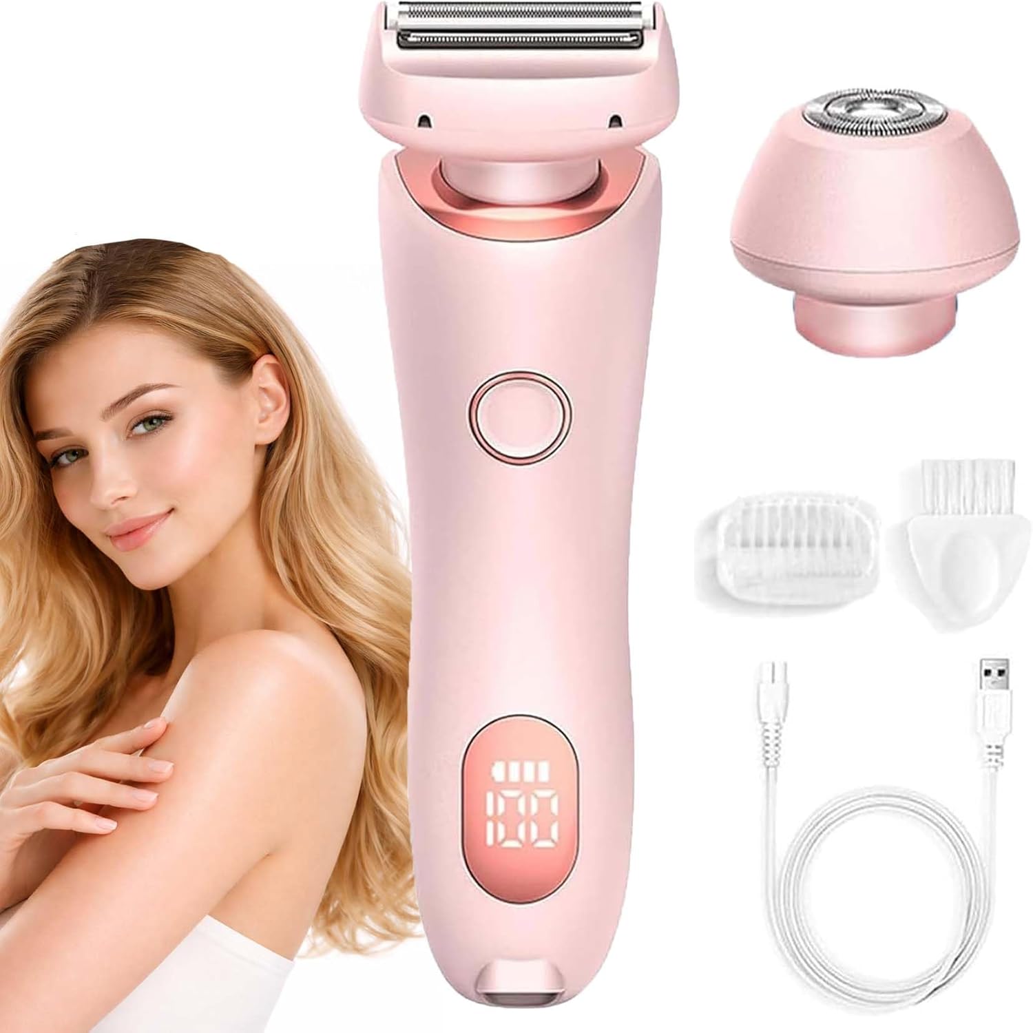 Boulina Rasierer Damen, 2-In-1 Glisse Pro Rasierer, GeräT Leicht Zu Reinigen, Nass &amp; Trocken, Lange Nutzungsdauer, Wasserdicht, Ergonomisch für Beine, Achseln &amp; Bikinizone (Rosa)