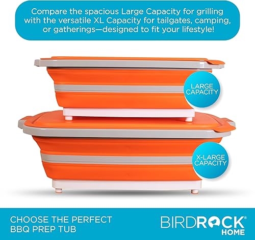 Miniatura 9 de BIRDROCK HOME Tina plegable XL para preparación de barbacoa con tabla de cortar, organizador de parrilla multifunción con colador y tapa, cuenco de
