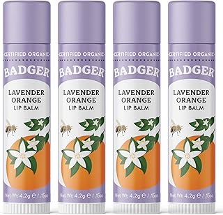 Badger - Classic Lip Balm, Lavender & Orange, Made with Organic Olive Oil, Beeswax & Rosemary, Certified Organic, Moisturi...