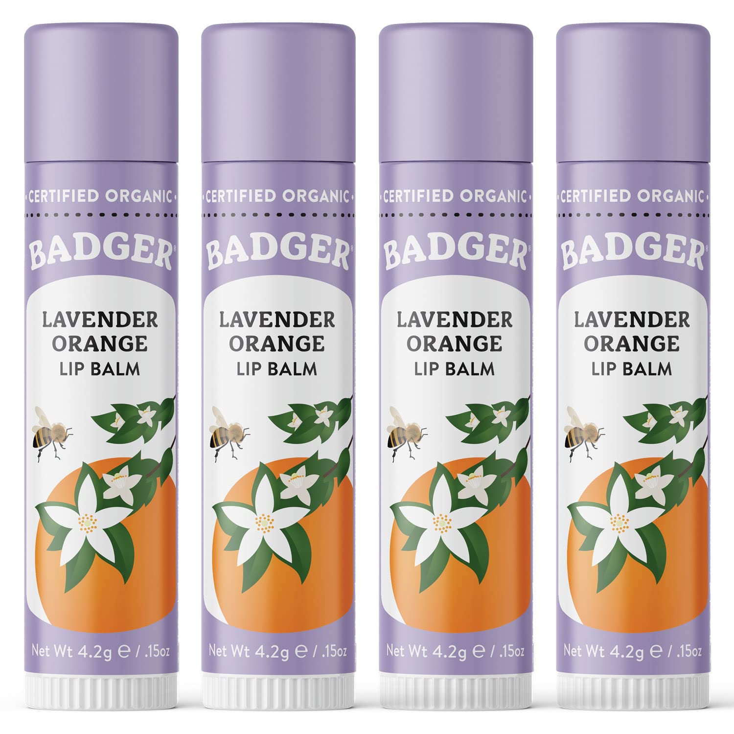 Badger Lavender Orange Classic Lip Balm 100 Organic Balm Long Lasting Lip Care w Light Silky Texture Uplifting