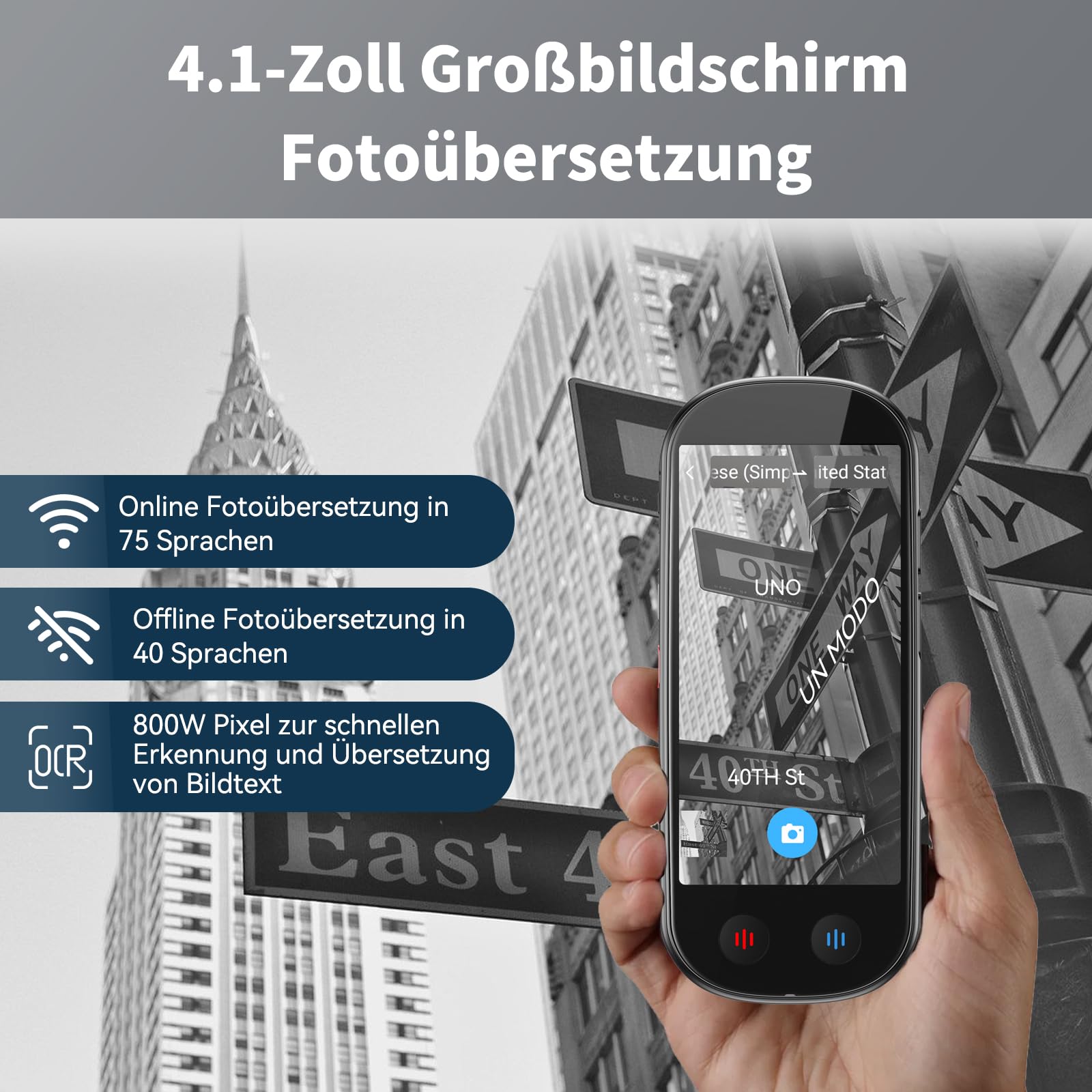 Dispositivo di Traduzione,Traduttore con Sintesi Vocale | Traduttore in Tempo Reale per 150 lingue e Accenti con Supporto WiFi/offline/Foto,ideale per Viaggi,Studio e Lavoro