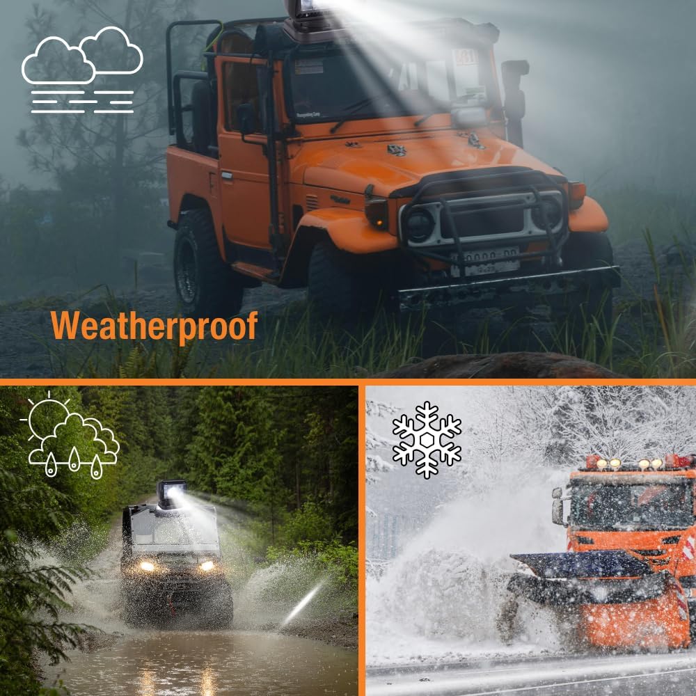 Railhead 12V-24V LED Remote Control Spotlight, Low Profile 380 Rotation for Trucks and Marine Boats Outdoors, 7 Flash Modes 50W 2400 Lumen Weatherproof Search Light Magnetic Base RH-RCL30LP