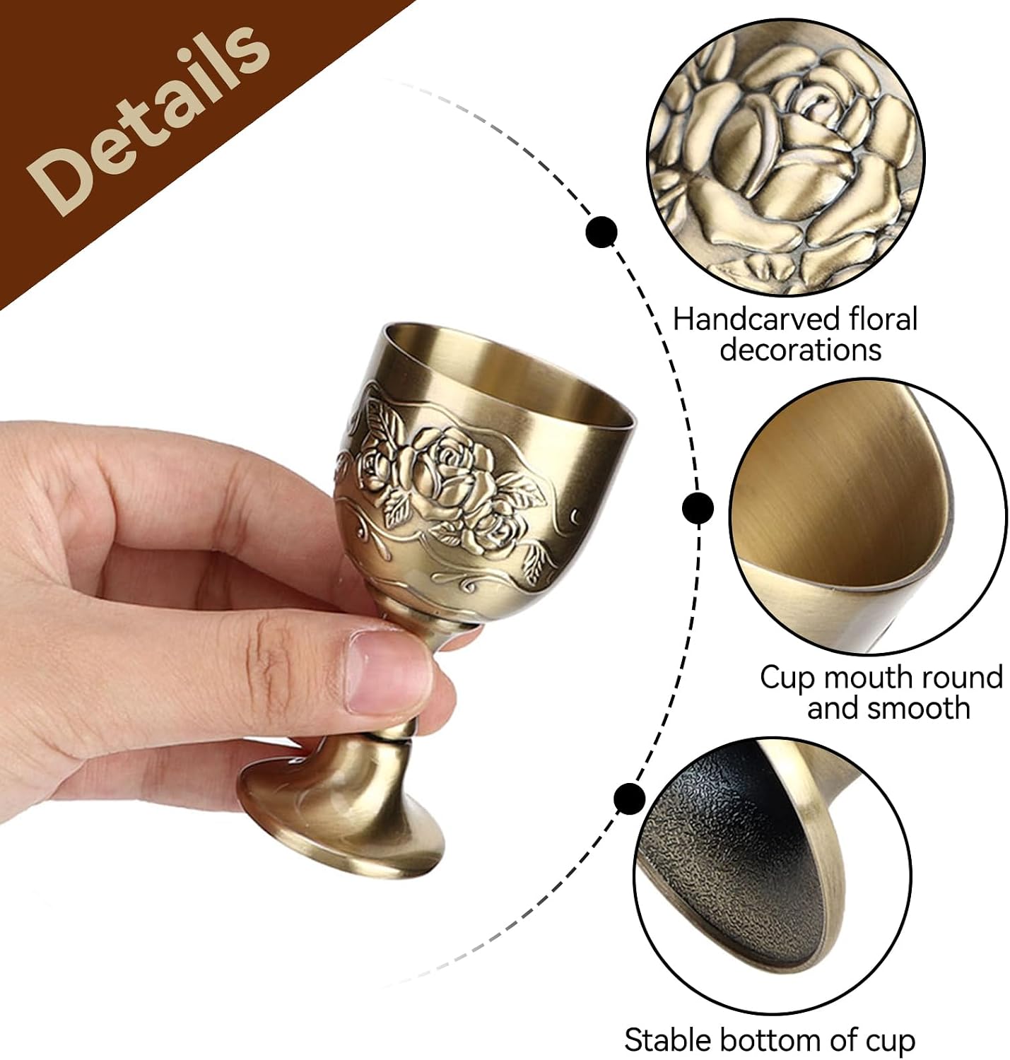 Agatige Vintage Chalice Goblet, Copper Metal Toasting Challace Wine Chalice Flower Embossed Shot Glasses Mini Communion Cups for Home Bar, Party, Wedding, Medieval Decor, 1.6x3.1in (1PCS)