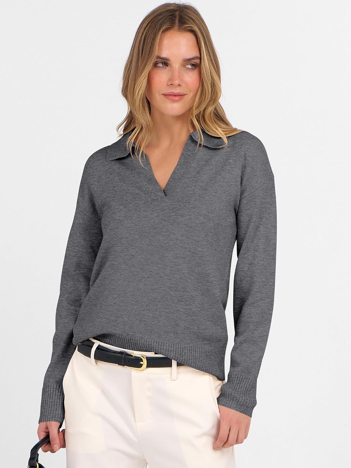 ANRABESS Womens Polo V Neck Long Sleeve Sweaters Lightweight Dressy Casual Business Basic Knit Pullover Top 2025 Fall Outfits - Image 4