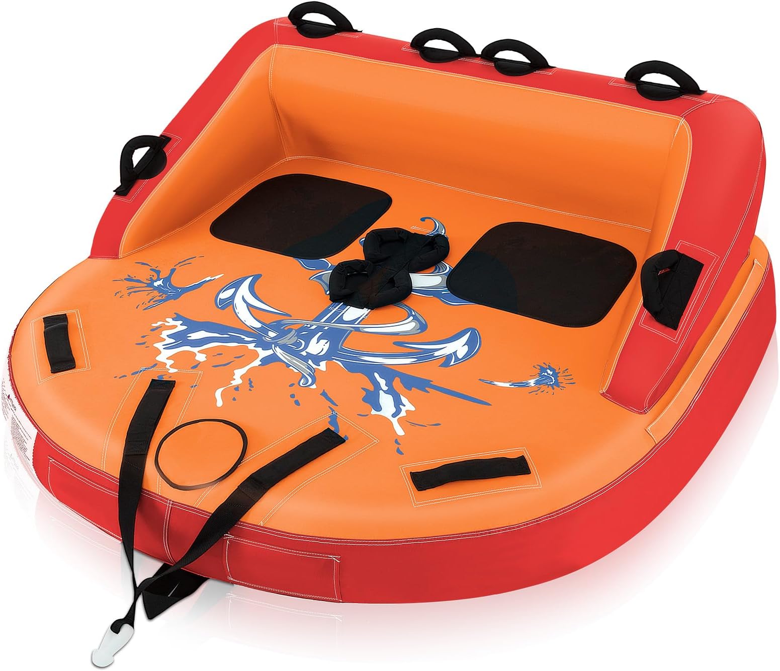 Goplus Inflatable Towable Tubes for Boating, 1-2/1-3 Riders Water Sports Tube for Boat to Pull, Sofa Style Boat Tube with Drainage, Dual Front and Back Tow Points