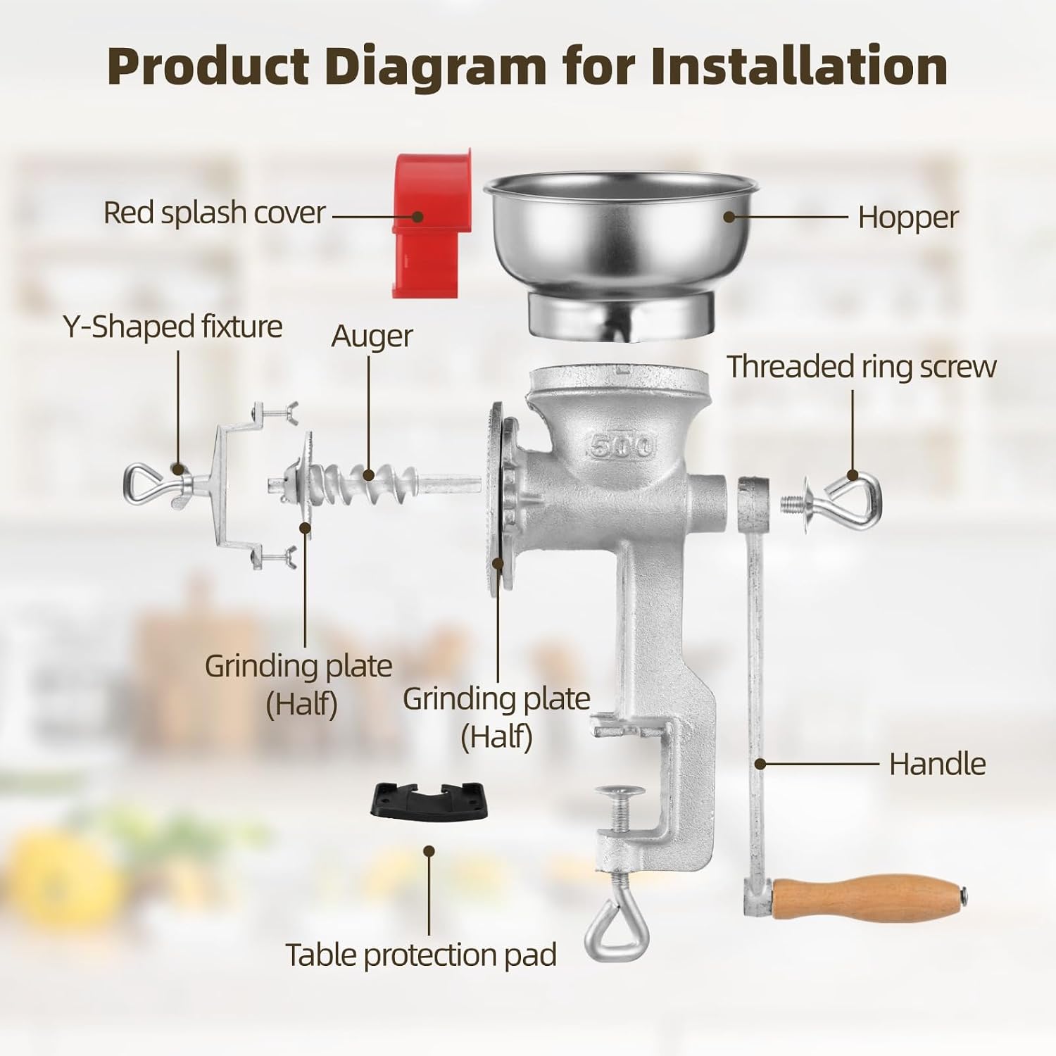 Manual Cast Iron Grain Mill with Low Hopper,Premium Hand Operated Corn Grain Mill Grinder,Hand Crank Grain Grinder Mill, Wheat Grinder with Adjustable Coarseness & Wooden Handle for Home, Kitchen