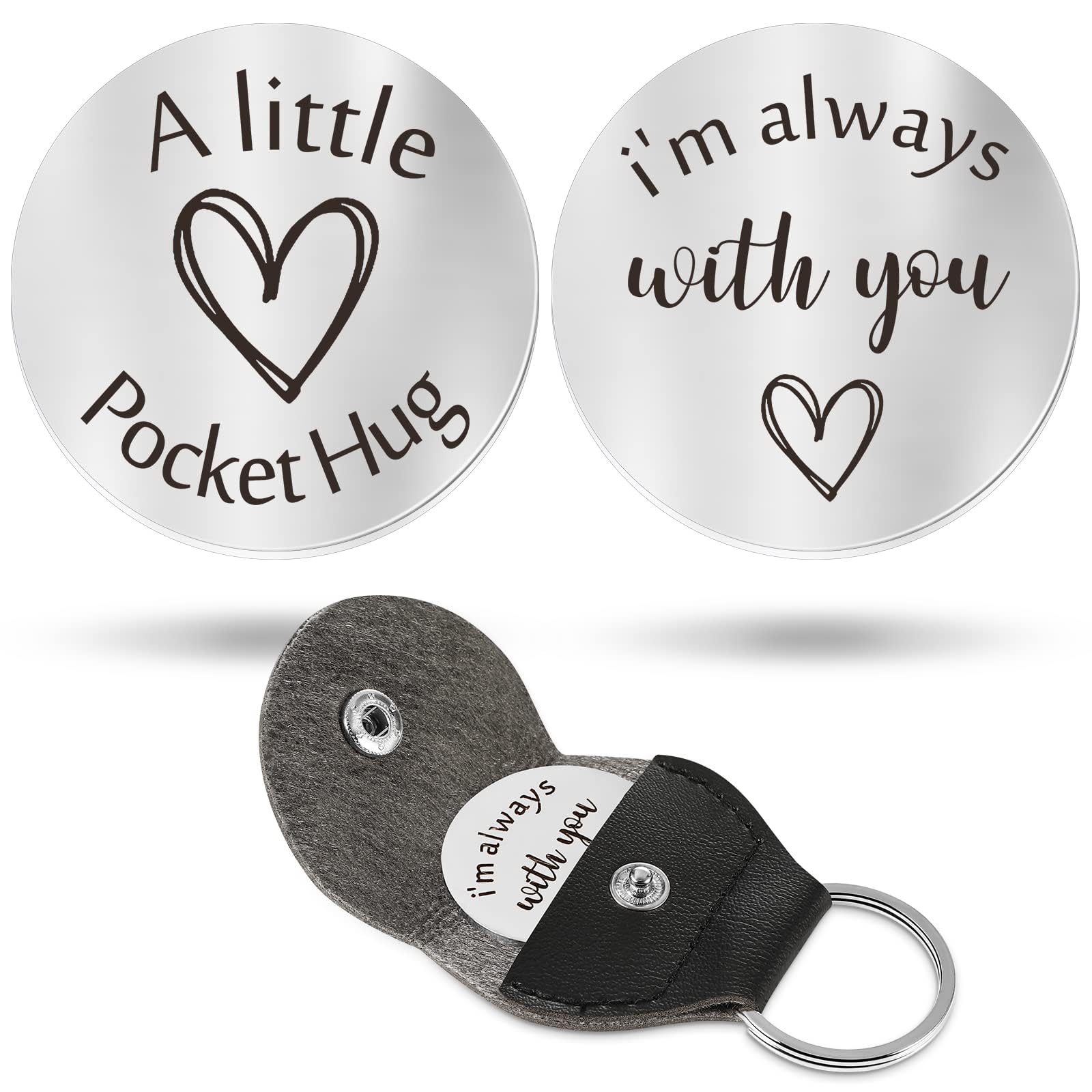 Pocket Hug Token Long Distance Relationship Keepsake Stainless Steel Double Sided Inspirational Gift with Keychain