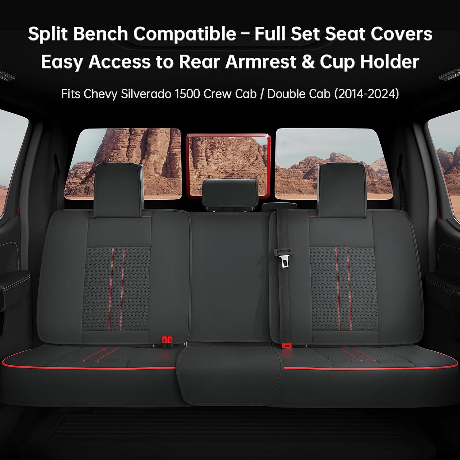 W&PMAX Custom-Fit Red Seat Covers Full Set for Chevy Silverado & GMC Sierra 2007–2026, Fit 1500/2500/3500HD Crew/Double/Extended Cab, Waterproof Leather Truck Seat Protectors