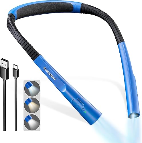 Vista 49 de Glocusent - Luz de lectura para el cuello, 3 colores, 6 niveles de brillo, brazos flexibles, recargable, larga duración, perfecta para leer