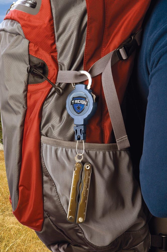 T-Reign (Outdoor) XD Retractable Gear Tether, Carabiner, 36 Inch (90 cm) Kevlar Cord, Cord Lock, Blue Polycarbonate Case, Universal Attachment