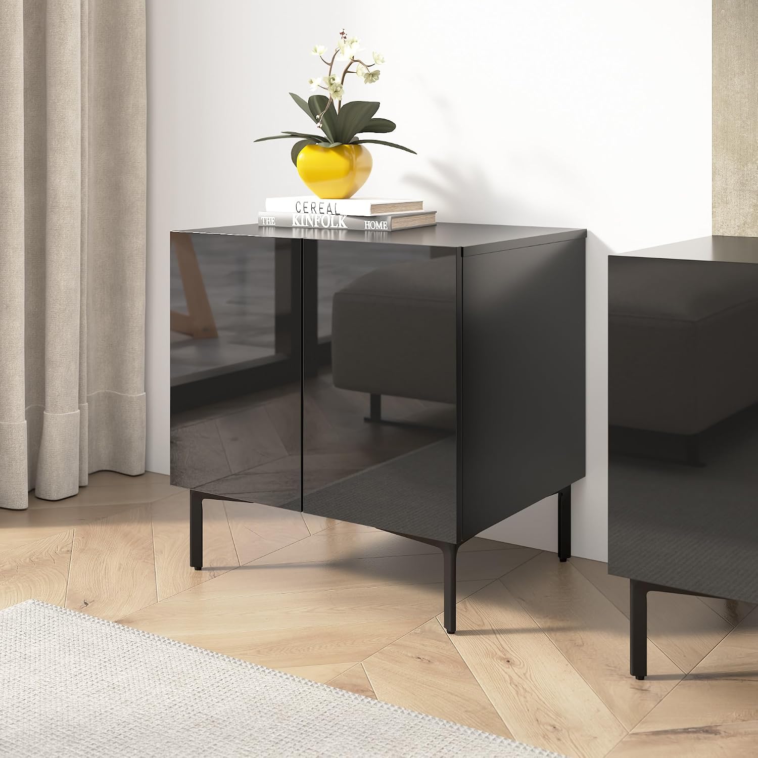 Bestar 24-inch Modular Storage Cabinet with Doors and Metal Legs, Living Room Furniture, Barletta Collection, High Gloss Black