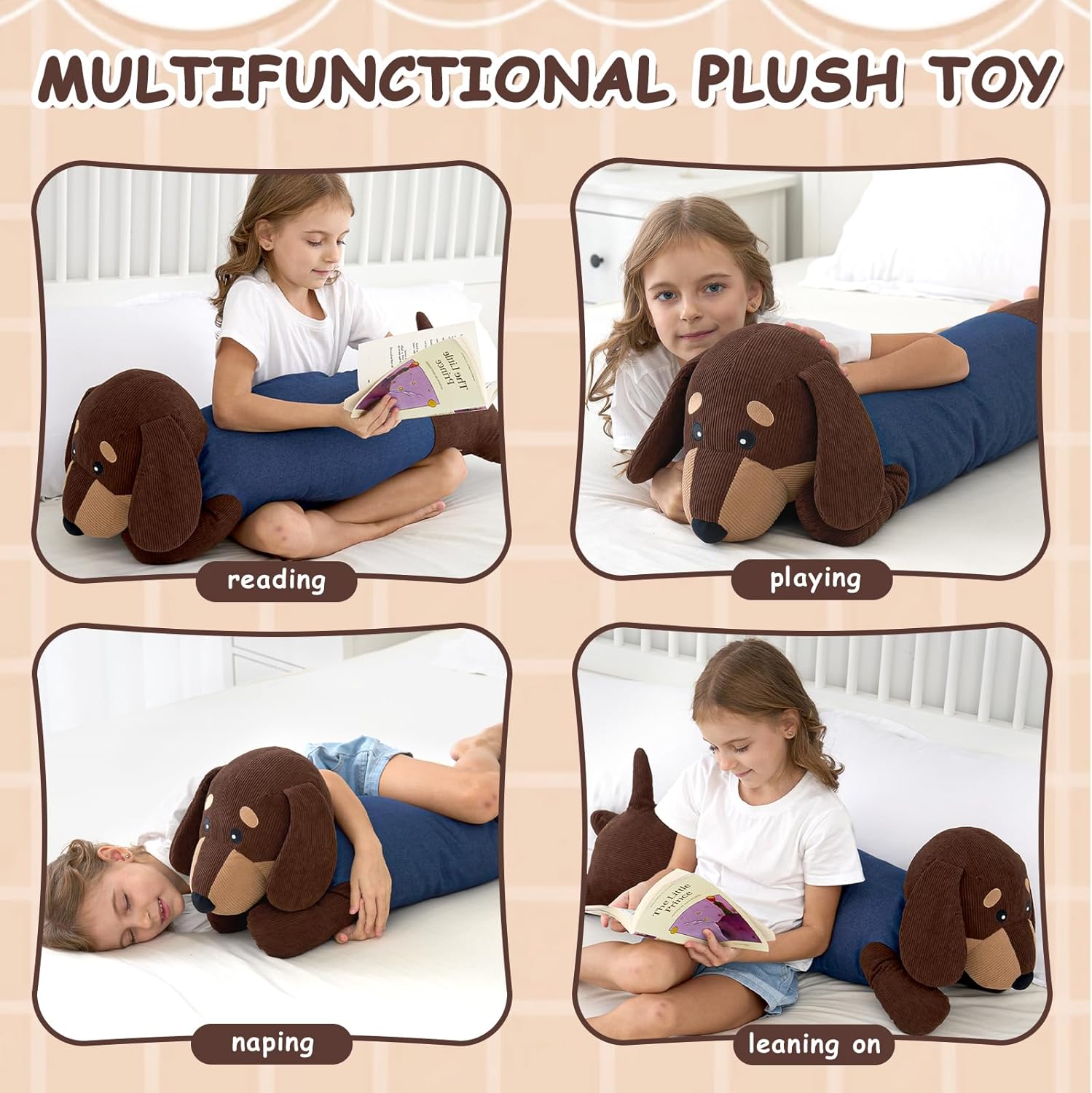 44 inch Giant Dachshung Dog Stuffed Animal, Cute Dachshung Wiener Dog Plush Toy Large Long Body Pillow Plushies Decor Gift Kids Boy Girl, Birthday