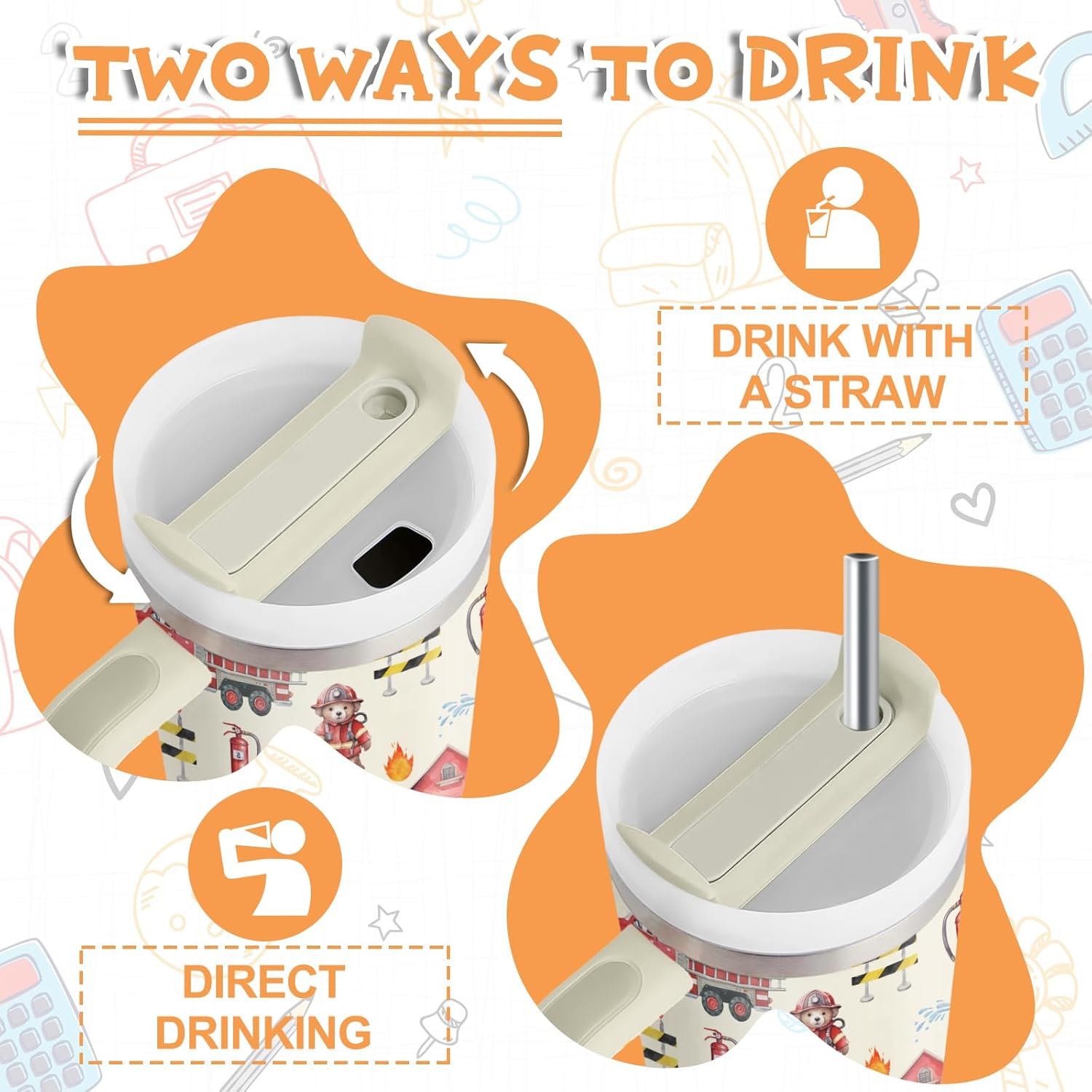 Hiboss Fire Truck Tumbler with Handle Straw for Kids 14oz, Insulated Stainless Steel Firefighter Cup for Boys, Birthday Gifts for Future Fireman Little Boys Girls - Image 6