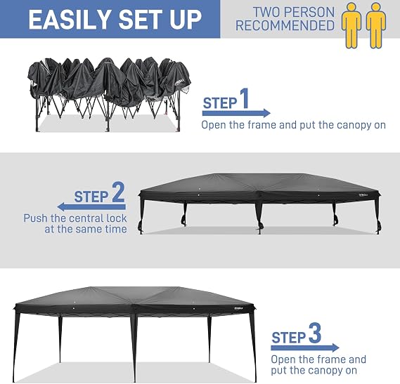 VINGLI 10x20 ft Pop Up Canopy Tent with 6 Sidewalls with Carry Bag, Outdoor Canopy Patio Event Tent Commercial Canopy(Black)