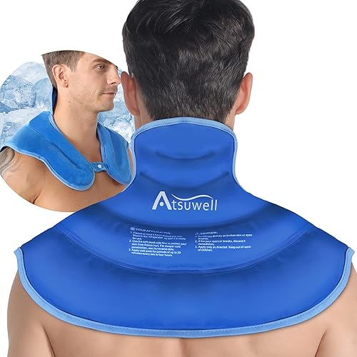 Miniatura 7 de Atsuwell - Paquete de hielo de gel reutilizable para cuello y hombros, envoltura fría para la parte superior de la espalda, terapia de compresión