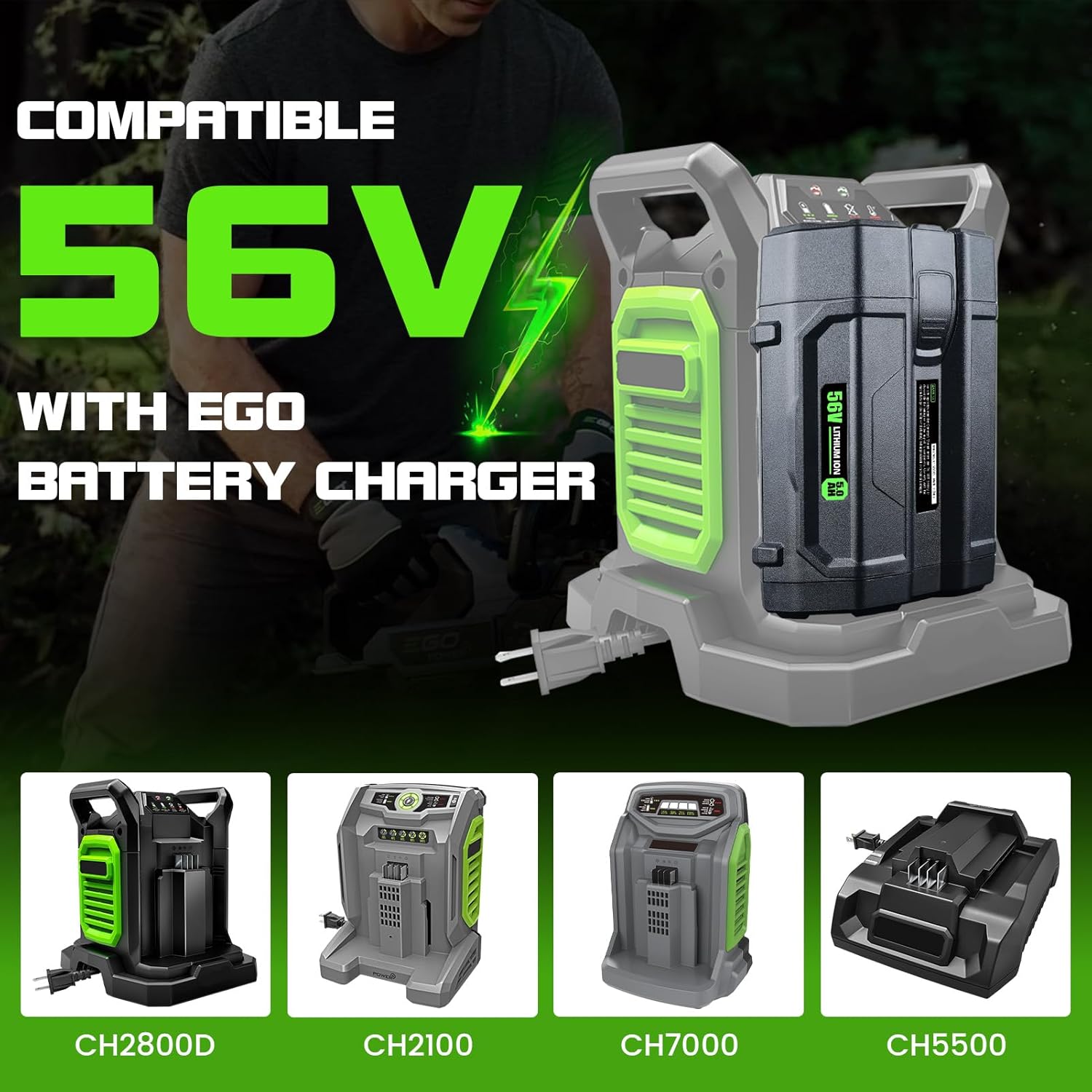 1-Pack 56V 5.0Ah Replacement for EGO 56V Battery BA2800 BA5600T BA1400 Compatible with EGO 56 Volt CS1604 CS1804 CS1403 HT2400 LB6504 LB5804 LB6500 LB4800 HTA2000 PH1400 Power Tools