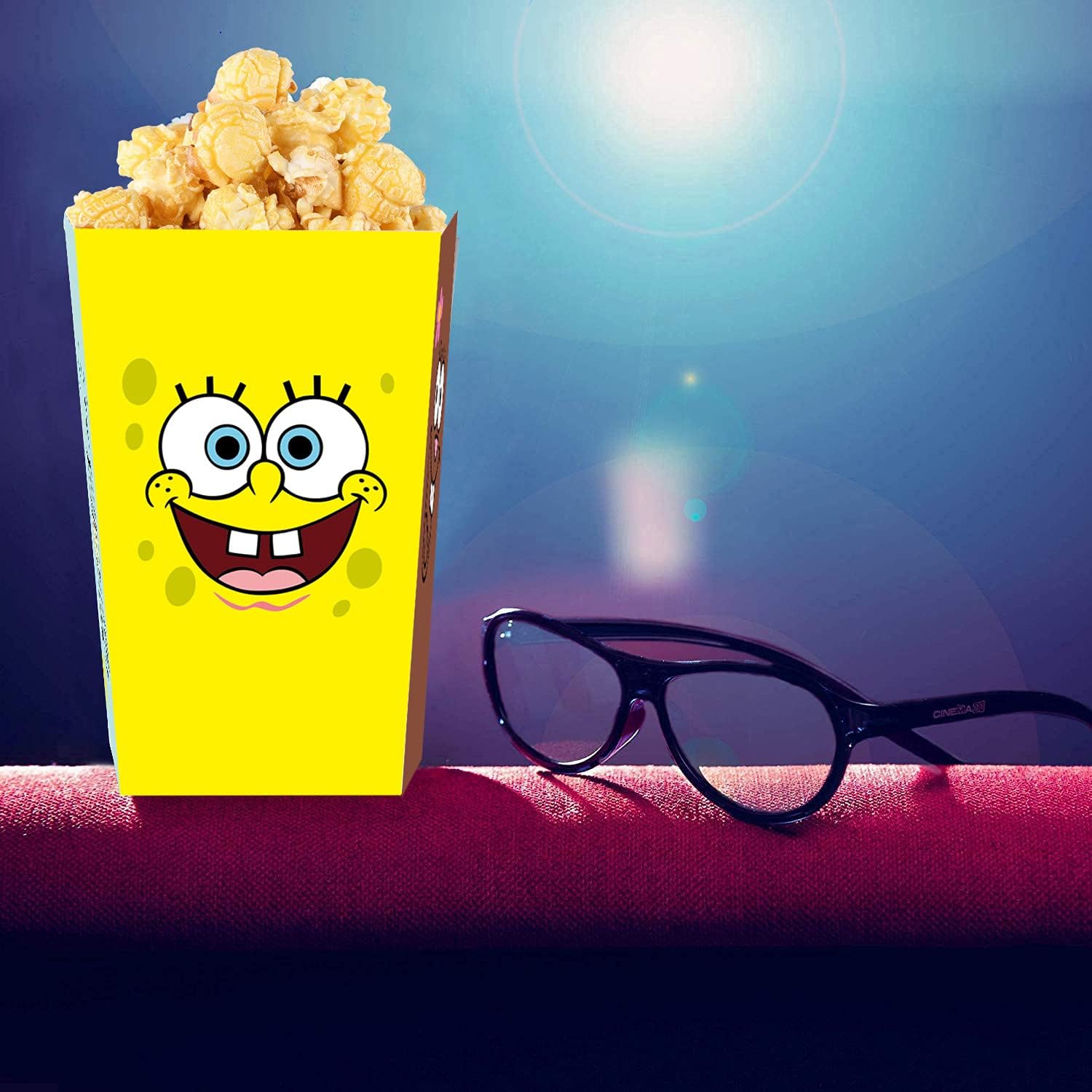 LIZIHAO ZEROPEST 24 PCS Sponge Inspired Bob Popcorn Boxes for Party Supplies, Snack Boxes, Candy Boxes for Sponge Inspired Bob Birthday Party Favors