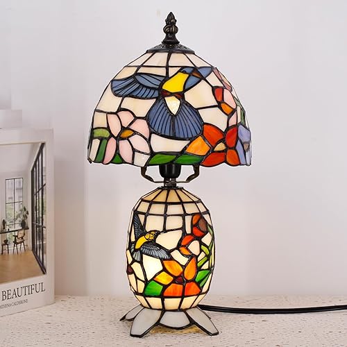 Miniatura 3 de Lámpara pequeña Tiffany de cristal manchado, mini jarrón para madre e hija, luz de acento de escritorio para dormitorio, mesita de noche, lectura,