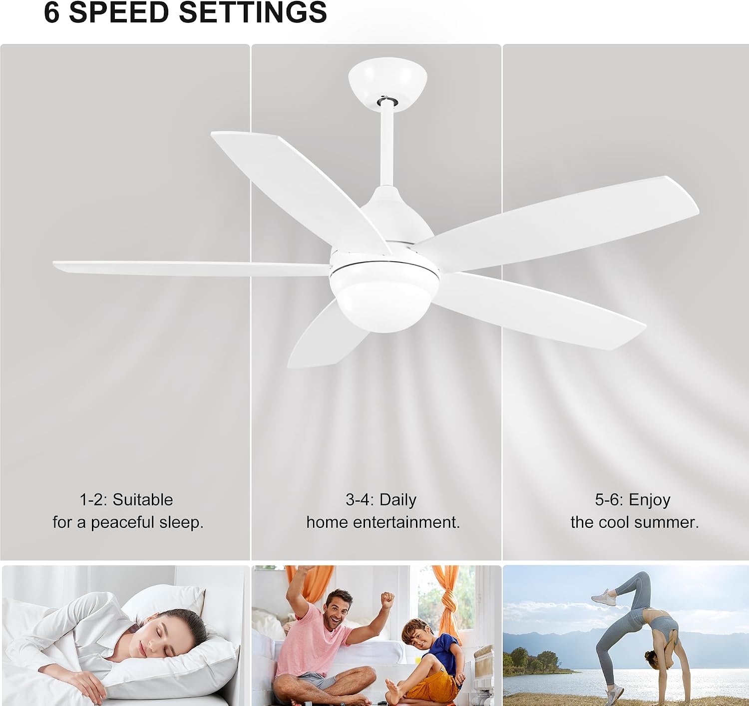 52 Inch Smart Ceiling Fan with Light App/Remote Control, 5 Solid Wood Blades, Reversible DC Motor, Industrial with Dimmable LED Light Chandelier for Bedroom Living Room (White, 51.9 Inch)