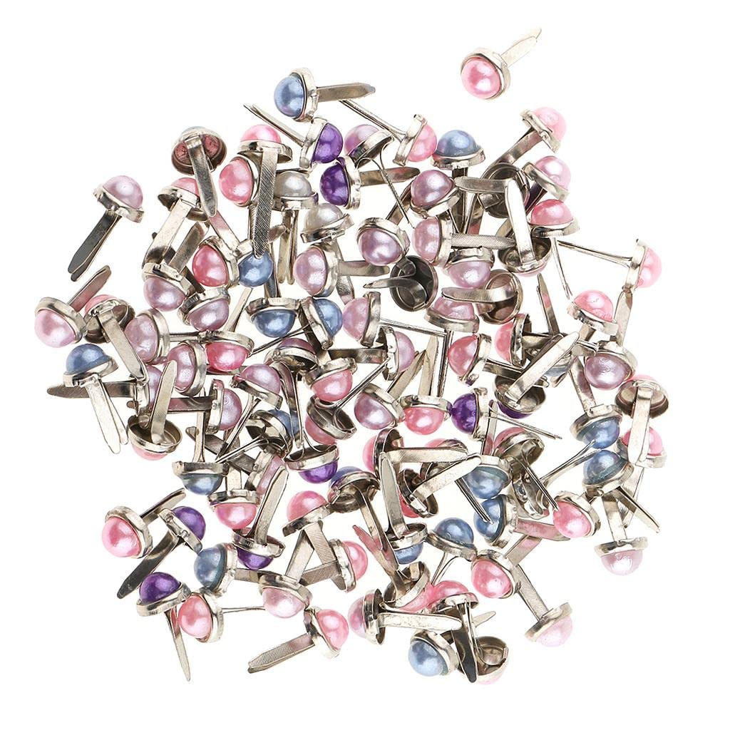 200 Pieces Metal Pearl Head Brads Paper Fasteners for Scrapbooking Cardmaking Decoration DIY 6mm