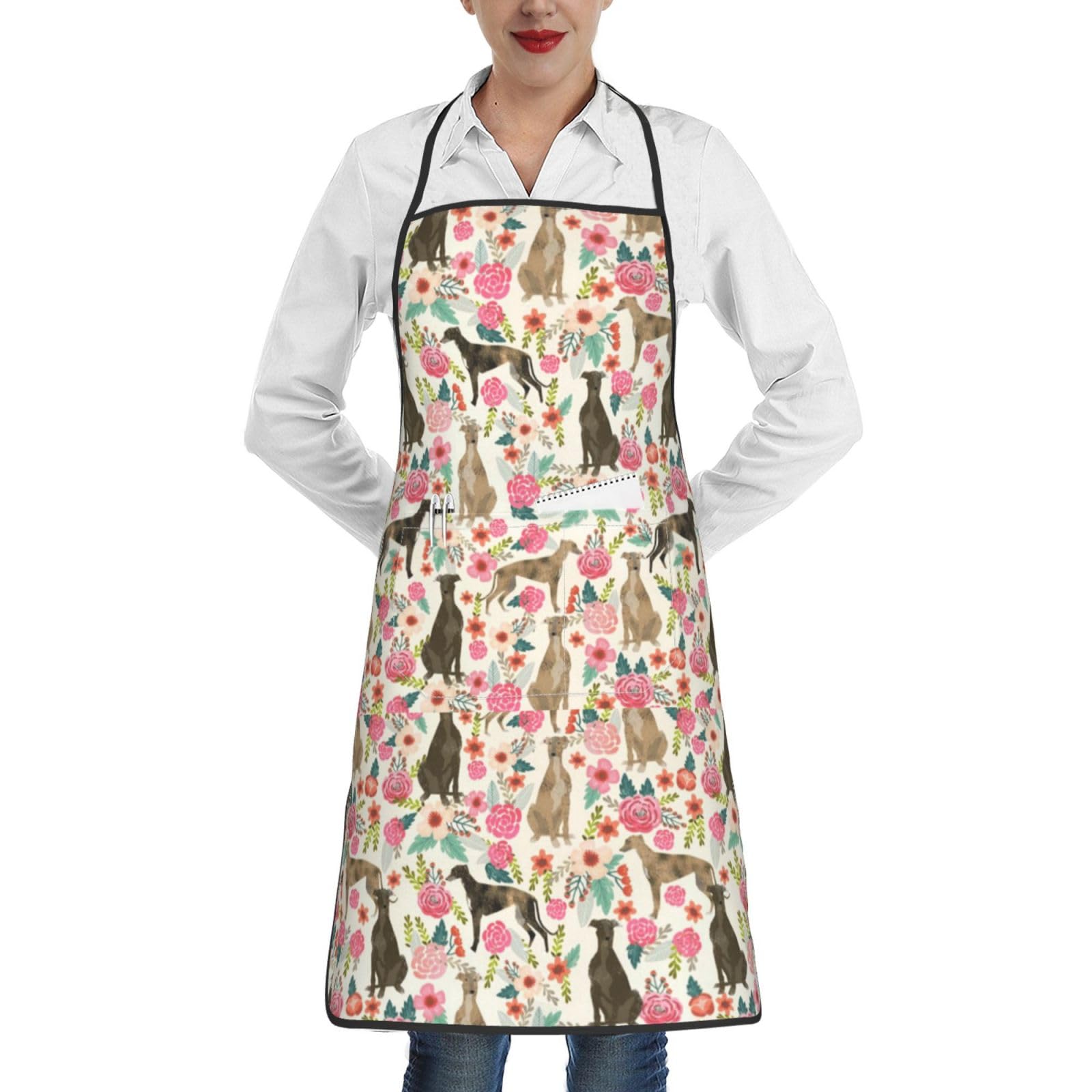 Poadnly Unisex As Picture Greyhound Dog Printed, Kitchen Aprons With Pockets,Adjustable Waterproof Chef Cooking Bib Apron