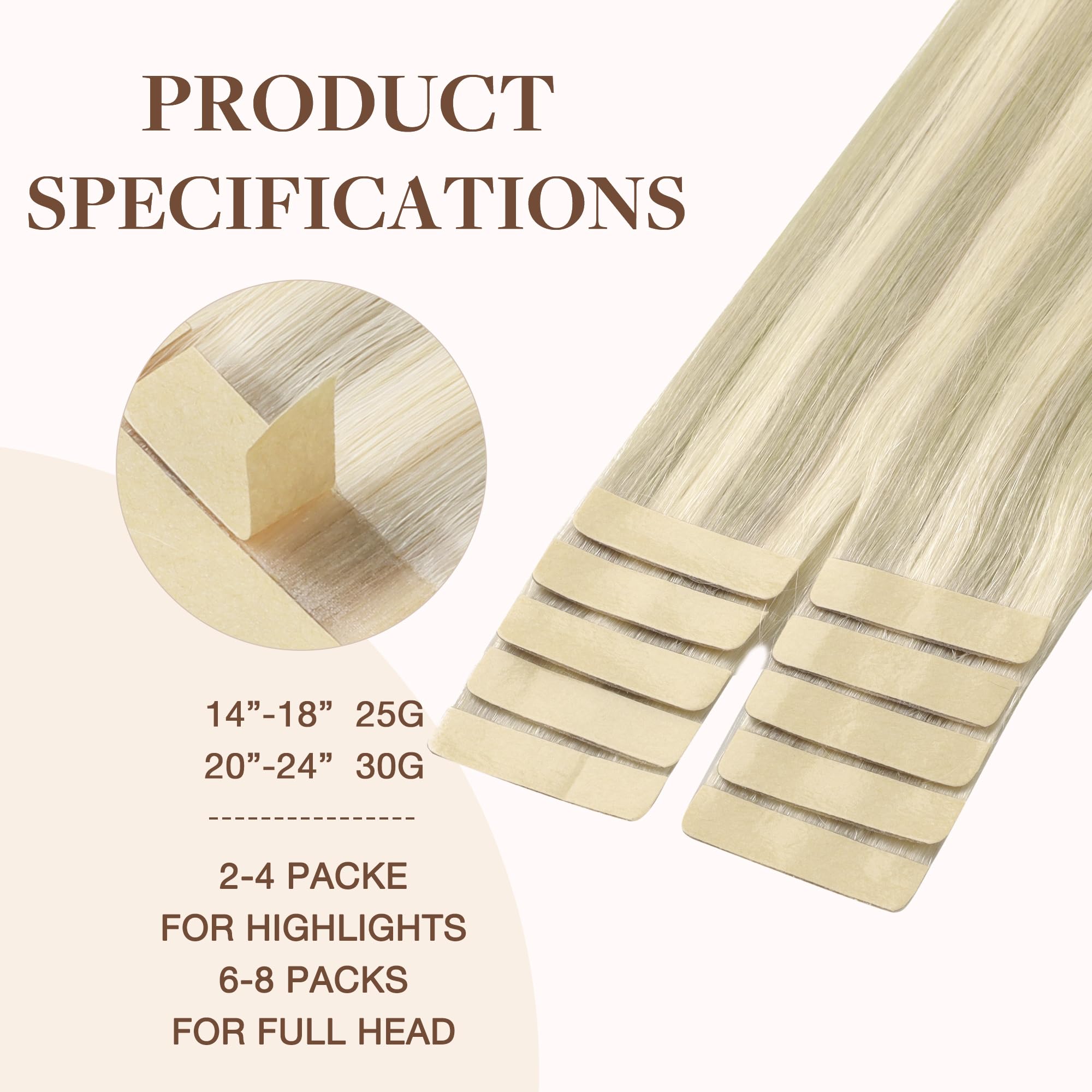 GOO GOO Tape in Hair Extensions Human Hair, 20inch 30g 10pcs, Real Remy Hair Extensions Seamless Straight Tape in - Image 3