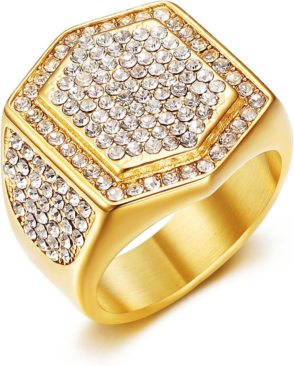 ICED OUT Ring for men Shield Rings for Men Smooth Rectangle rings Hip Hop ring Radiant Rings for Women Bling Iced Out Jewelry Punk Club ring Heavy Metal Party
