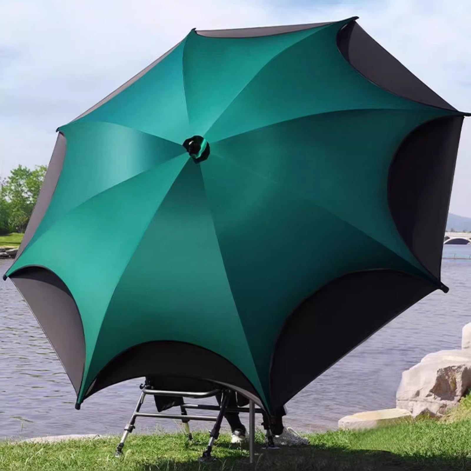 Parasol Wędkarski z Filtrem Przeciwsłonecznym 360° Tilt, Wiatroszczelny Parasol Tarasowy z 16 Żebrami