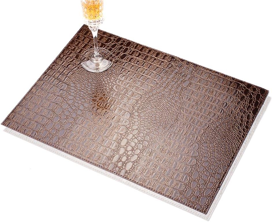 Placemat TOYM US- Set of 2 Hotel Club Fake/Faux/Artificial Leather PU Heat Insulation Mat Waterproof Table Mat Crocodile Stripe Western Mat,40cm 30cm (Color : Brown)