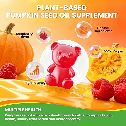 Miniatura 4 de GGMMUU Paquete de 2 gomitas de aceite de semilla de calabaza con palma enana, 3000 mg por porción, suplemento de aceite de semilla de calabaza para