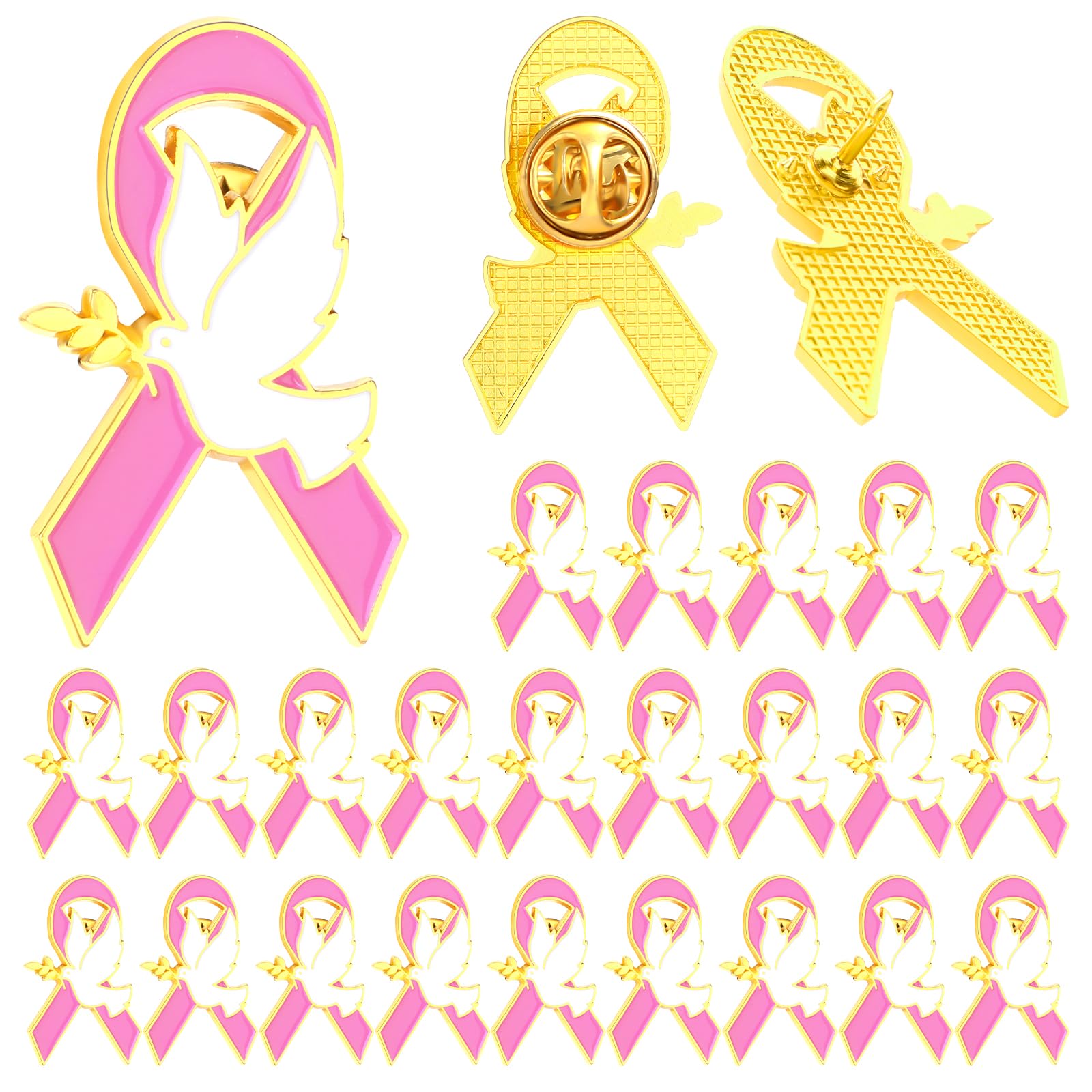 Ecally50 Pcs Breast Cancer Awareness Pins Pink Ribbon Dove Pins Fight Breast Cancer Awareness Pins for Charity Public Recognition Survivor Campaign