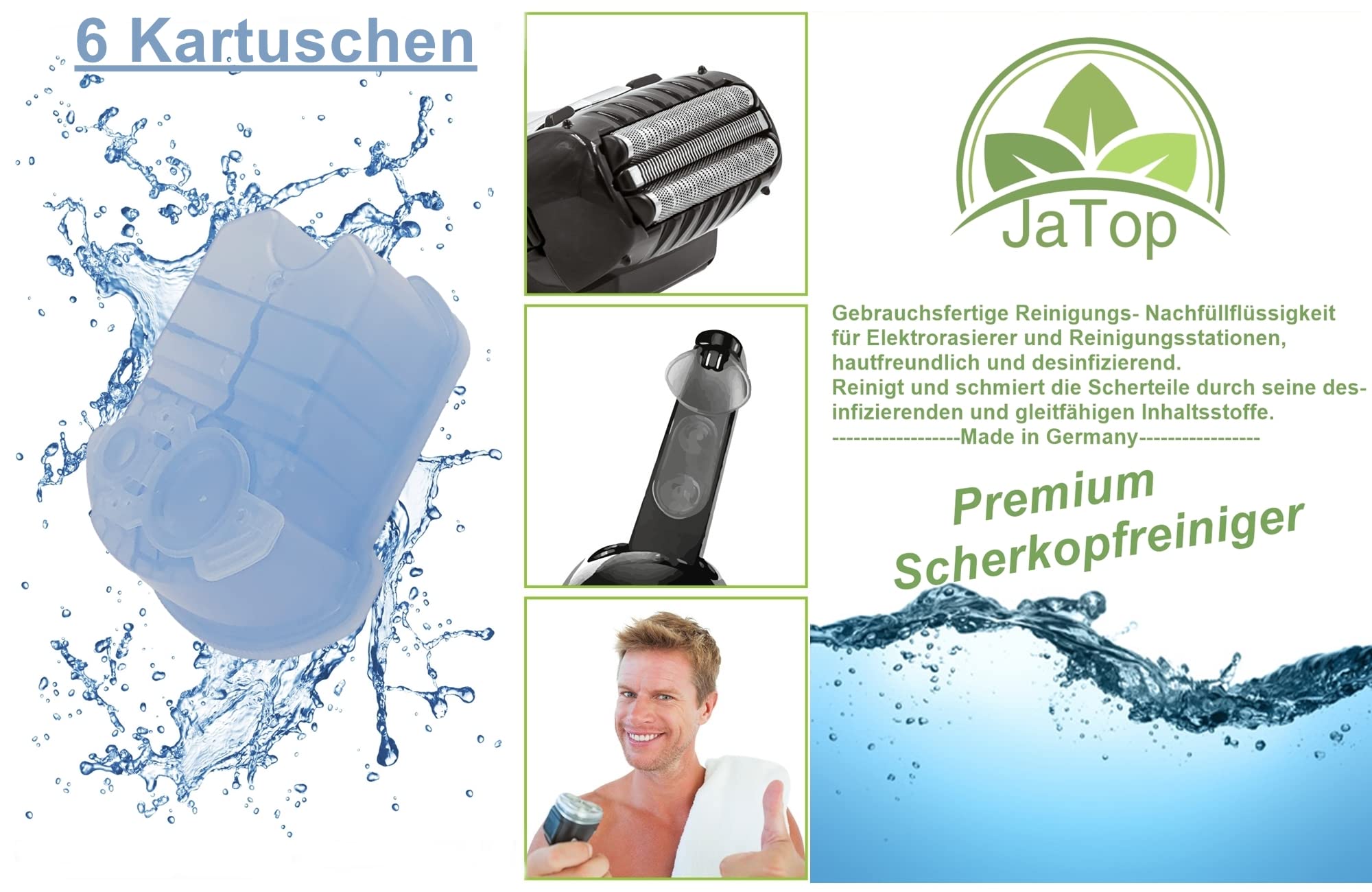 6 x 170 ml JaTop Scherkopfreiniger Kartuschen kompatibel mit Clean & Renew Reinigungskartuschen, alle SmartCare und Clean & Charge Reinigungsstationen