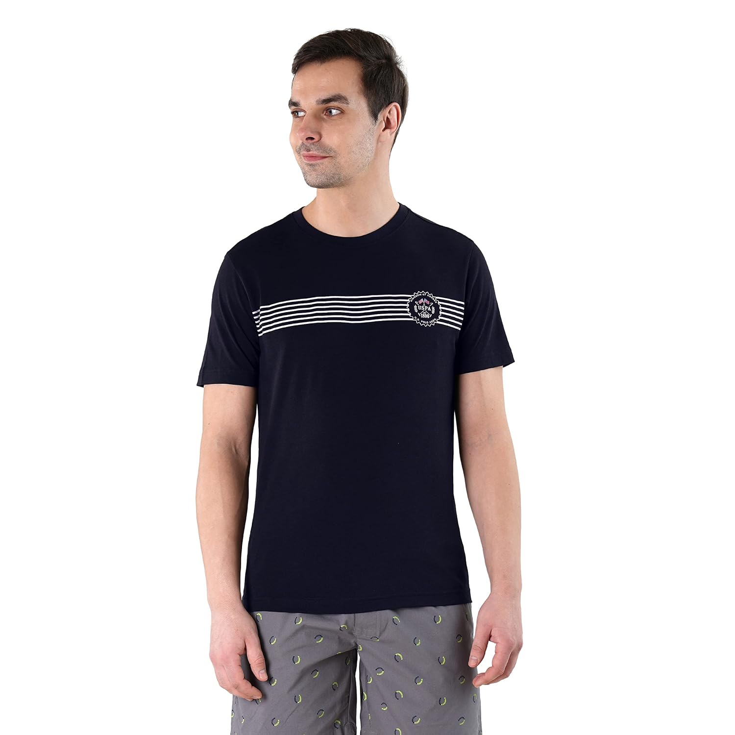 U.S. Polo ASSN. Men's Cotton Regular Fit Tri Blend Brand Stripe LE005 Lounge T-Shirt (Pack of 1)