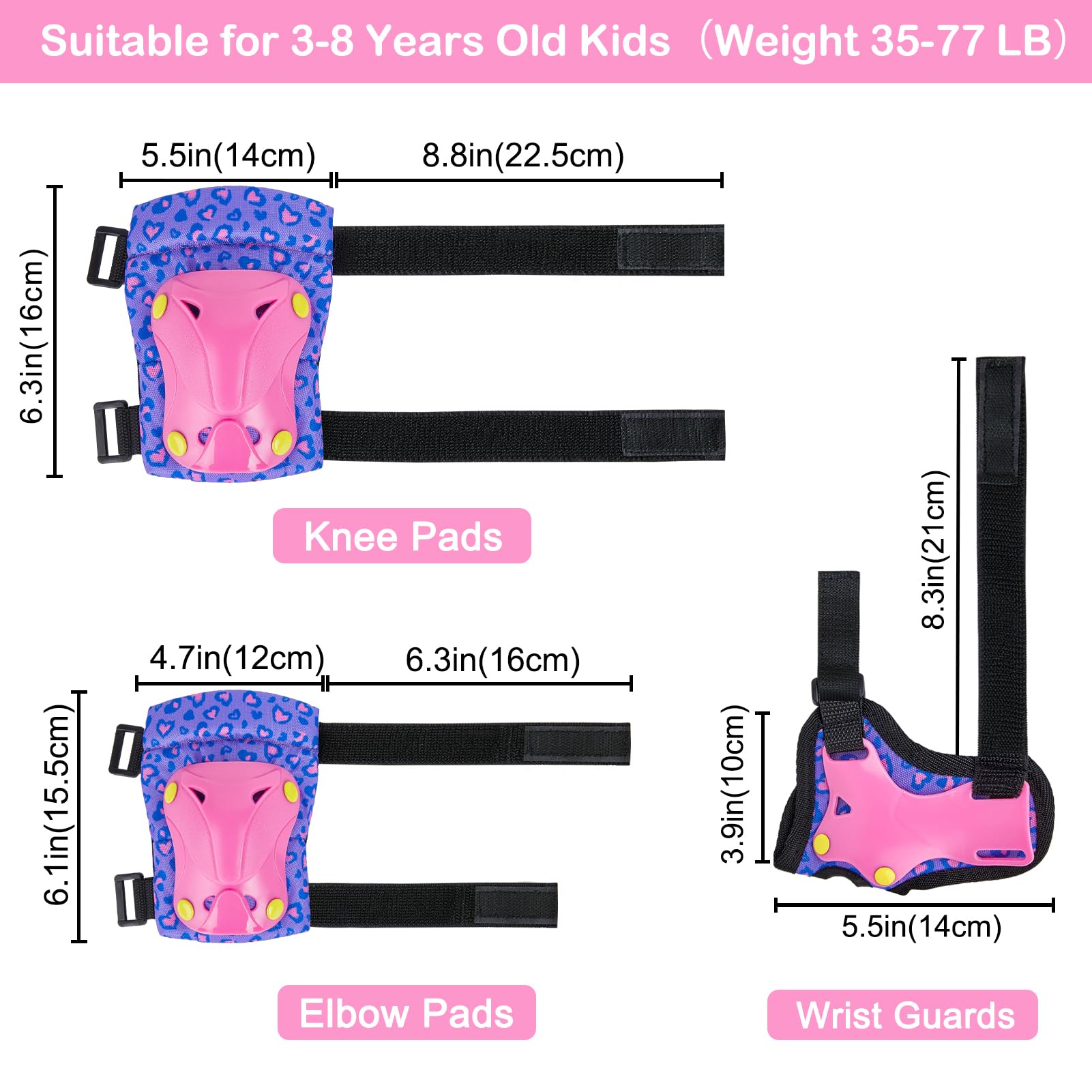 Unicorn Castle Rodilleras y Coderas de Unicornio para niños y niñas Juego de Equipo de protección Ajustable 6 en 1 con Bolsa de cordón 3-8 años