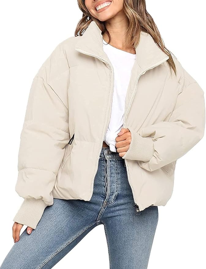 MEROKEETY Women's Winter Long Sleeve Zip Puffer Jacket