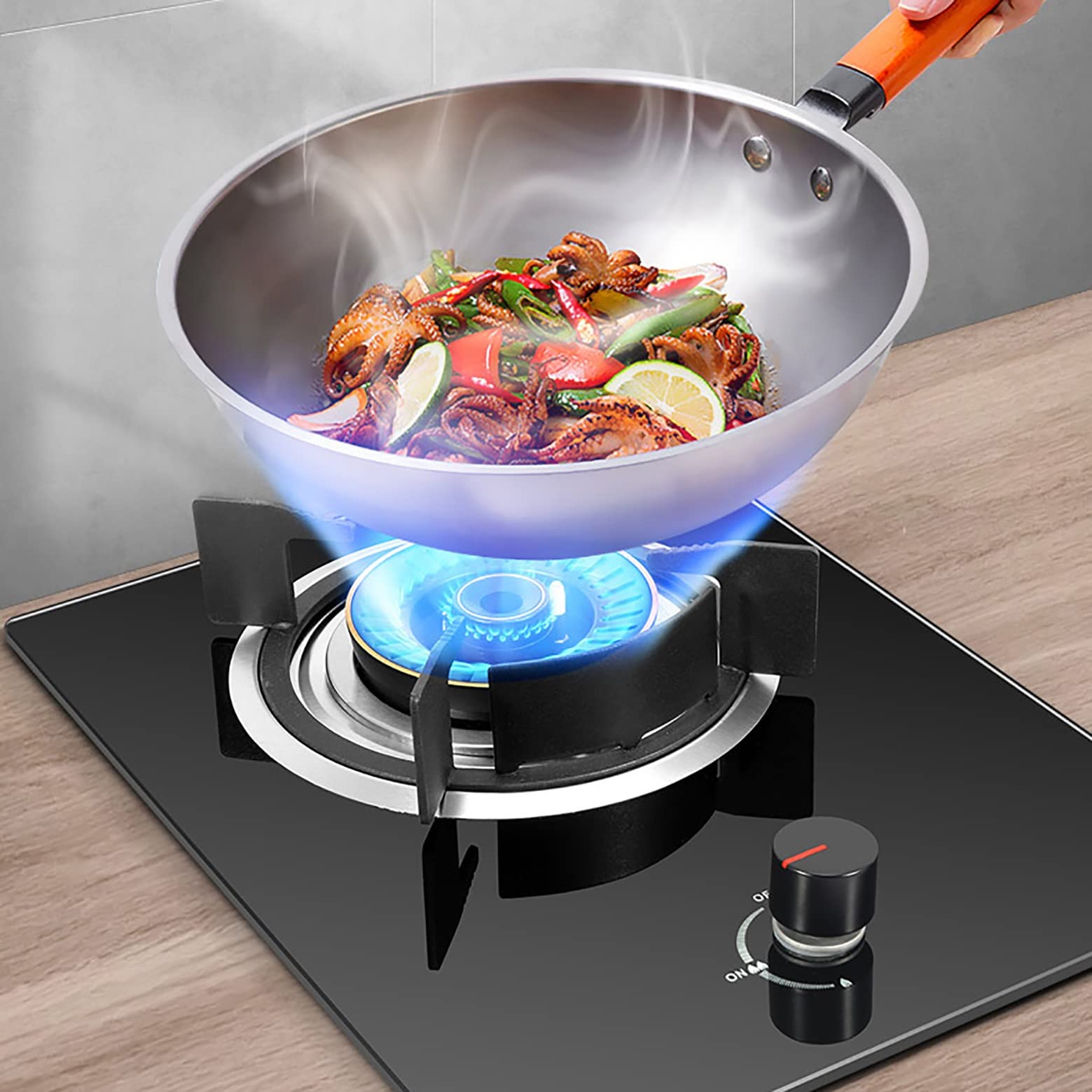 Piano cottura a gas Piano cottura a gas 5.0KW Stufa a gas da tavolo, piano cottura a gas da campeggio in vetro temperato nero, per cucina ristorante appartamenti [Classe energetica A] (Colore : N