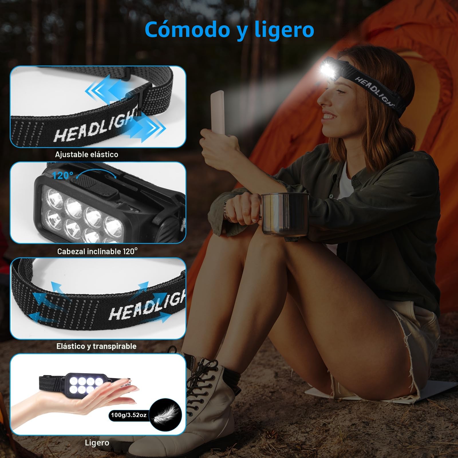 Linternas frontales LED recargables 2500 lúmenes IPX6 Impermeables Paquete de 2