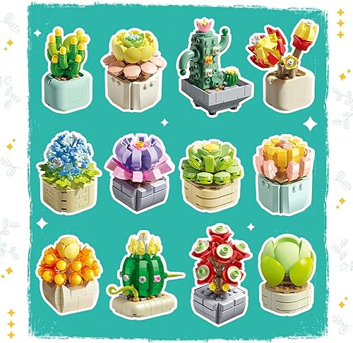 Miniatura 3 de Juego de construcción de flores suculentas, 12 hermosas plantas en maceta para estimular la creatividad y la diversión para niñas y niños de 6, 7,