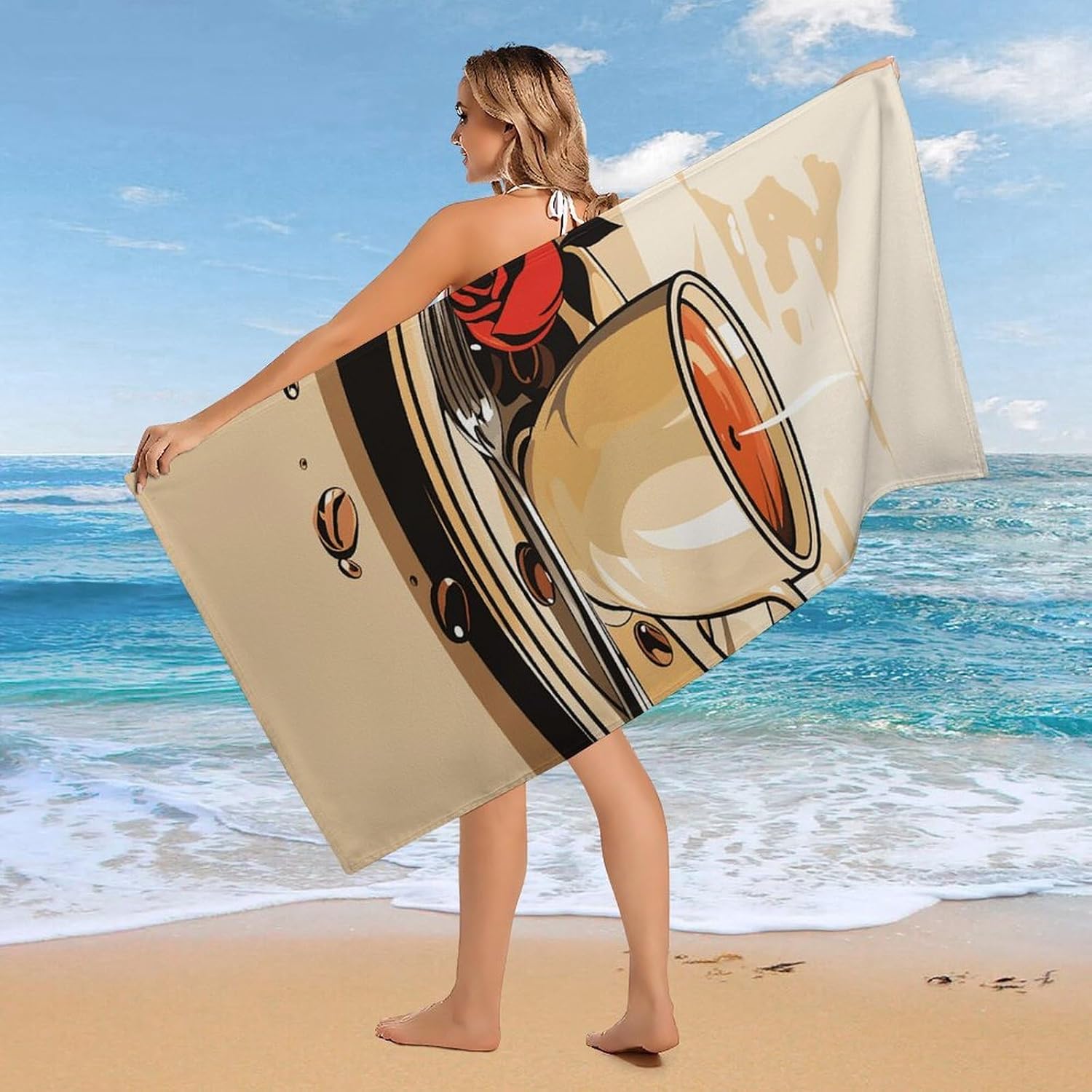 Roses and Coffee Oversized Beach Towel Set 31x 61 in image 4