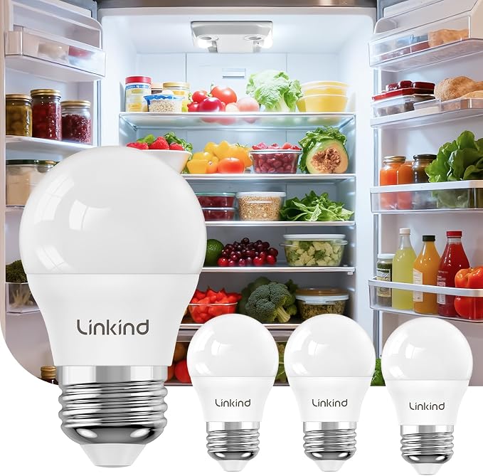Linkind Led Refrigerator Light Bulbs, A15 Fridge Light Bulbs 40 Watts Equivalent Waterproof, 600LM Appliance Light Bulb 120V Non-dimmable 5W LED Bulbs for Freezer, E26 Base, Daylight 5000K, 4 Pack