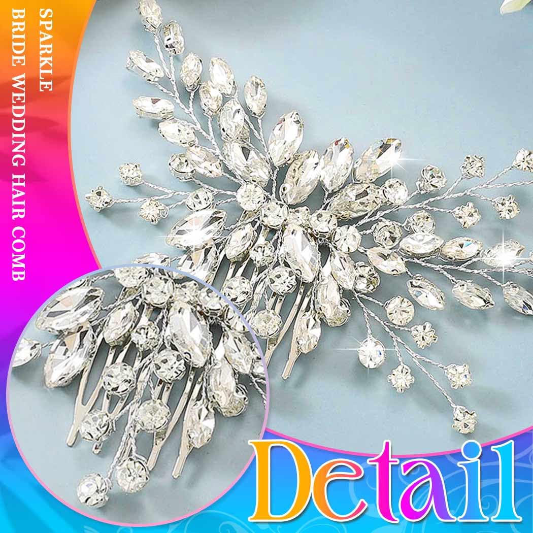 HEREAD Crystal Bride Wedding Hair Comb Silver Rhinestone Bridal Hair Pieces Hair Accessories for Women (Silver)