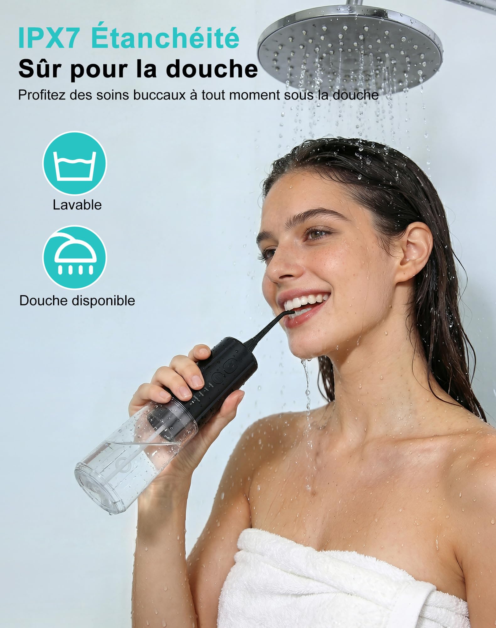 Jet Dentaire Hydropulseur Portable DIY, Hydropulseurs et Irrigateurs 5 Modes et 3 Intensités, Réservoir 300ML et Base Amovible, USB Chargé, Étanche IPX7, Sans BPA, Silencieux (Noir-01)