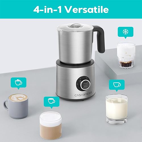 Miniatura 3 de CASABREWS Espumador de leche, vaporizador de leche de acero inoxidable 4 en 1, espumador de leche eléctrico caliente y fría para café, café con