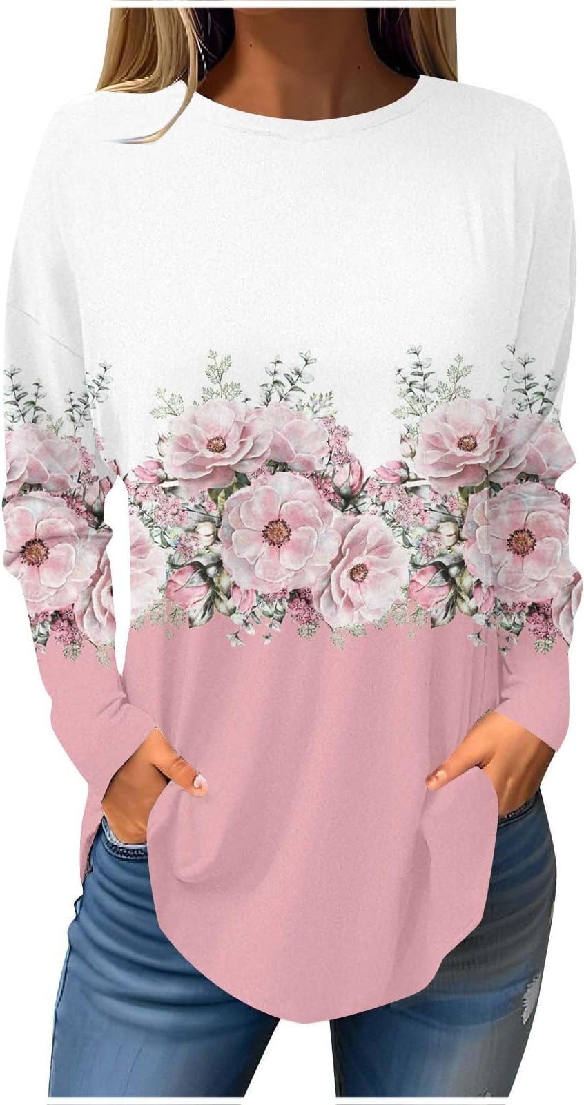 GenericFashion Graphic Womens Sweatshirt Oversized Long Sleeve Pullover Shirts Soft Crew Neck Blouse Novelty Split Fall Top
