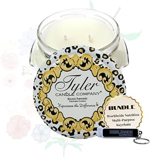 Worldwide Nutrition Bundle: Tyler Candle Company French Market Jar Candle - Luxurious Scented Candle with Essential Oils - 22 oz Extra Large Candle and Multi-Purpose Key Chain