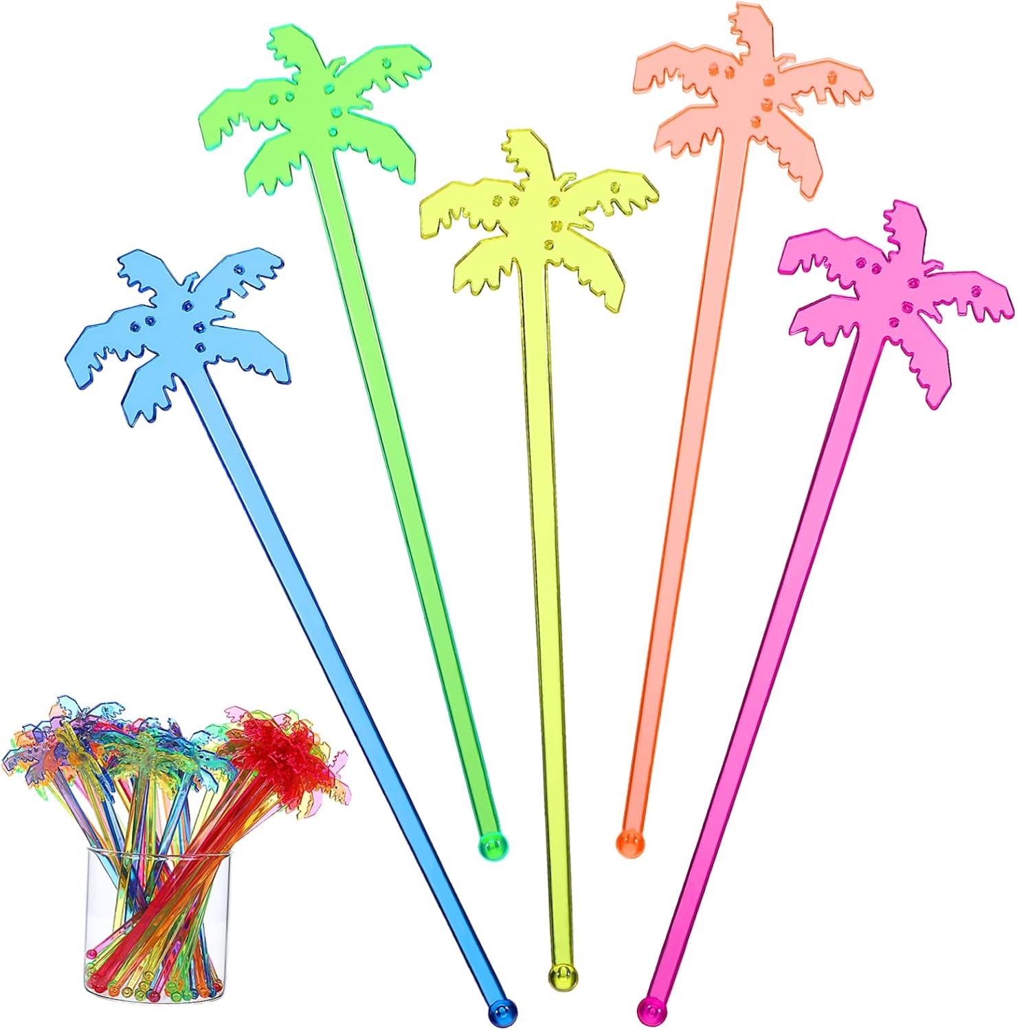LIFKOME 150pcs Coconut Tree Shaped Plastic Stirring Sticks for Cocktails and Beverages Reusable Bar Accessories Smooth for Easy Cleaning for Home Parties and Shops